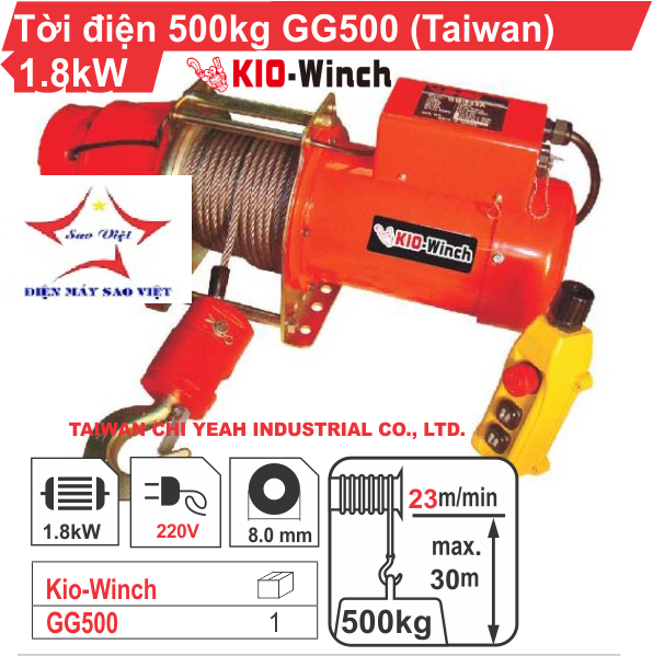 Tời nhanh Đài Loan Kio Winch GG500 500kg 